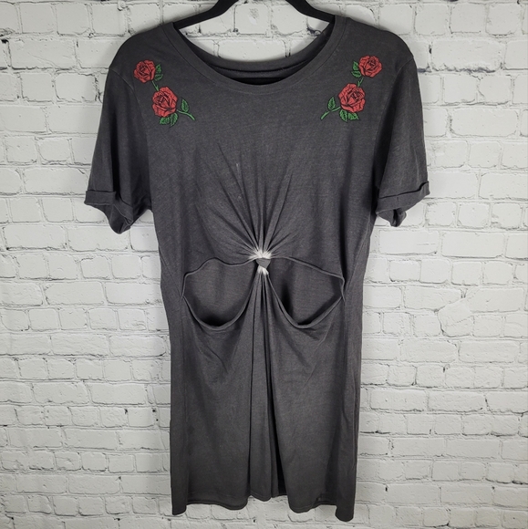 DESERT DREAMER | cutout knot detail rose short sleeve thin cotton dress - Picture 1 of 6